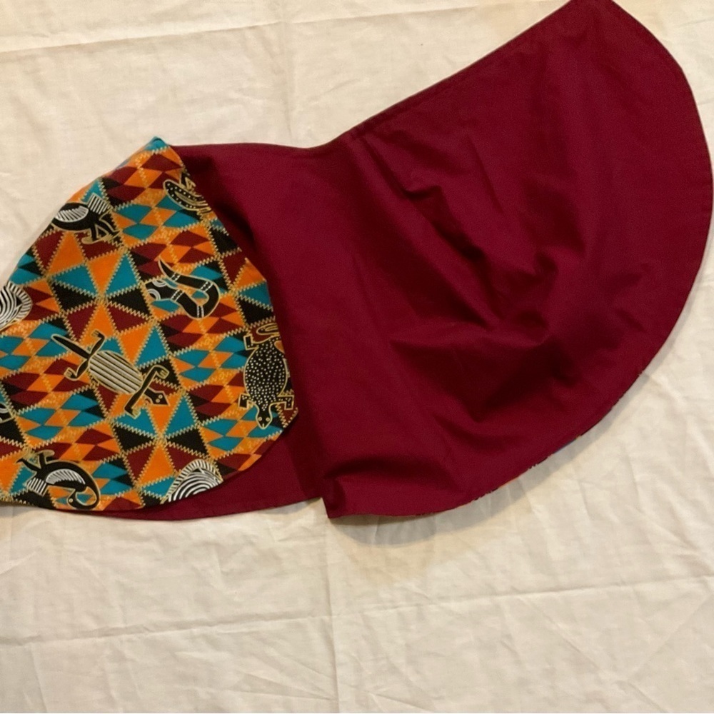 Hand Crafted Ankara African Print Capelet Sz. 16 Burgundy Turquoise Orange Lined - Picture 4 of 10